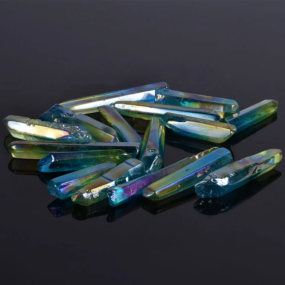 

1KG Natural Electroplating Blue Green Sticks Titanium Seed Flame Quartz Crystal Points Specimen Minerals Healing Christmas