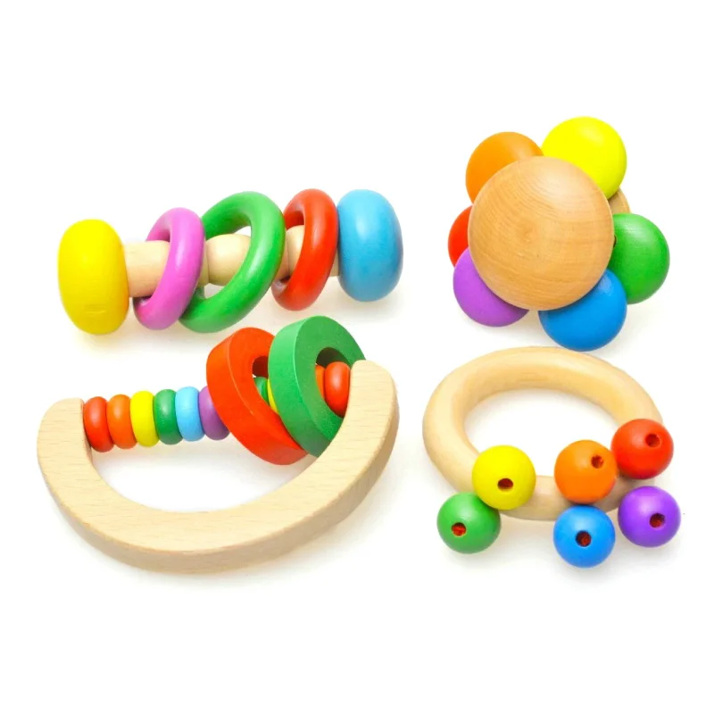 

Colorful Wooden Bell Rattle Toy Hand Bells Baby Kids Music Educational Toys Noisy Musical Instruments Rattles WJ485