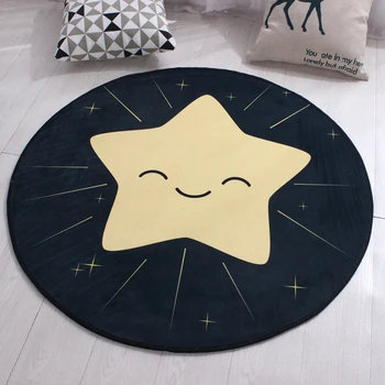 

Fashion Cartoon Smiling Yellow Star Soft Round Decorative Carpet Floor Door Yoga Baby Child Kid's Play Crawl Mat Area Rug Black