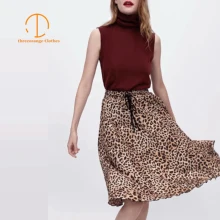 Модная дизайнерская летняя плиссированная юбка Za, Женская леопардовая нежная черная юбка с эластичной резинкой на талии и поясом, юбка миди, vestido