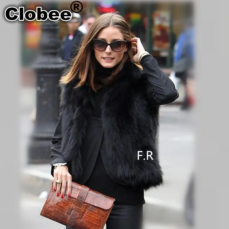 

Plus Size 5XL 6XL White Black Women's Faux Fur Gilet Coat Winter Fox Fur Vest Short V-Neck Fur Waistcoats Jacket Outwear Y858
