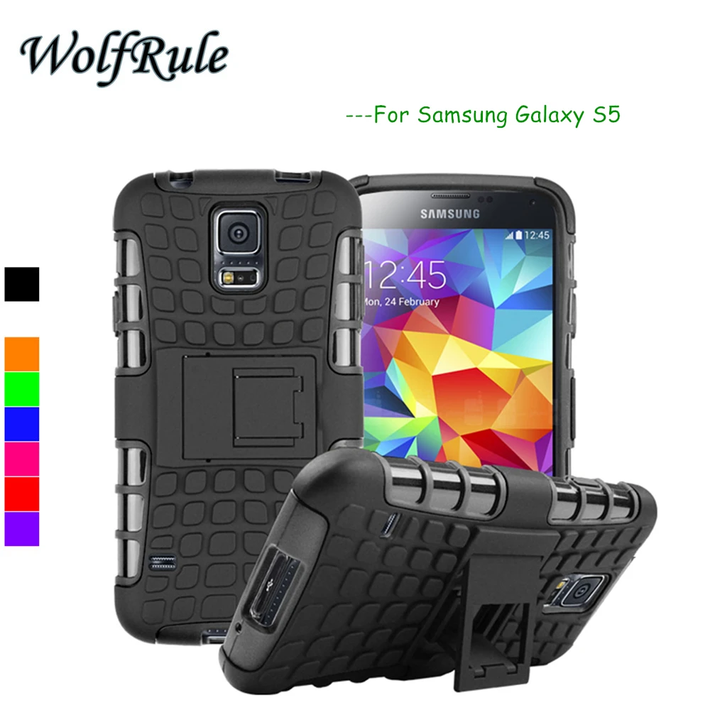 WolfRule Case For Samsung S5 Cover Silicone &amp Plastic Phone Holder Stand Galaxy SV I9600 G900S G900F &lt |