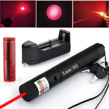 

Red Laser Pointer Pen flashlight 301 650NM Adjustable Focus Brigh Red Lazer Flashlight + 18650 Battery + Charger + Safe Key