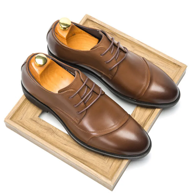 Spring And Summer Men Business Casual Leather Shoes Pointed Toe Genuine