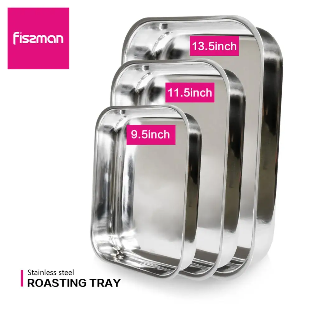 Fissman Square Baking Pan Polish Stainless Steel Roasting Tray High Quality Cooking Utensil