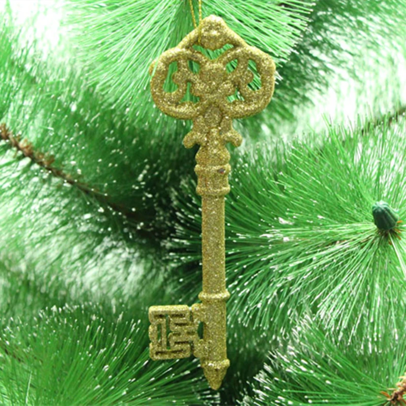 AHYONNIEX 1 шт. красочные золотой порошок лука кулон ключи украшения, размер 14,5 см x 4,5 см DIY украшение рождественской ели украшения