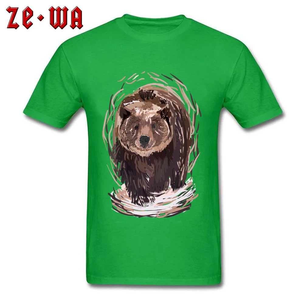 calm bears Classic Normal Top T-shirts Round Neck 100% Cotton Short Sleeve Tops Shirt for Men T Shirts April FOOL DAY calm bears green
