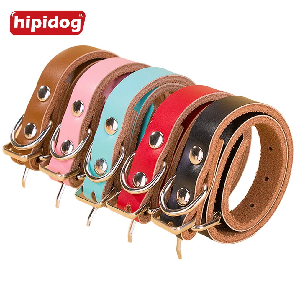 

Hipidog Classic Plain Leather Dog Neck Adjustable Collars Simple Design Stainless Steel Puppy Collar Pet Supplies for Small Dogs