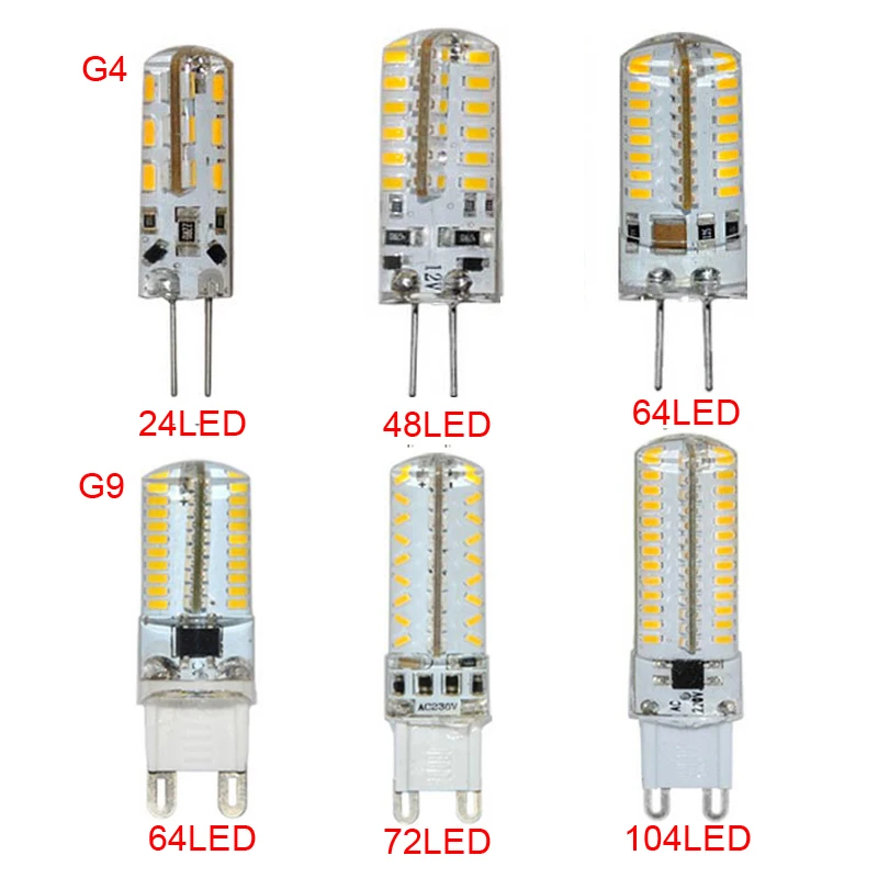 Светодиодная лампа G4 G9 10 шт. переменный ток/12 в пост. Тока 110 220 В 3014SMD сменная