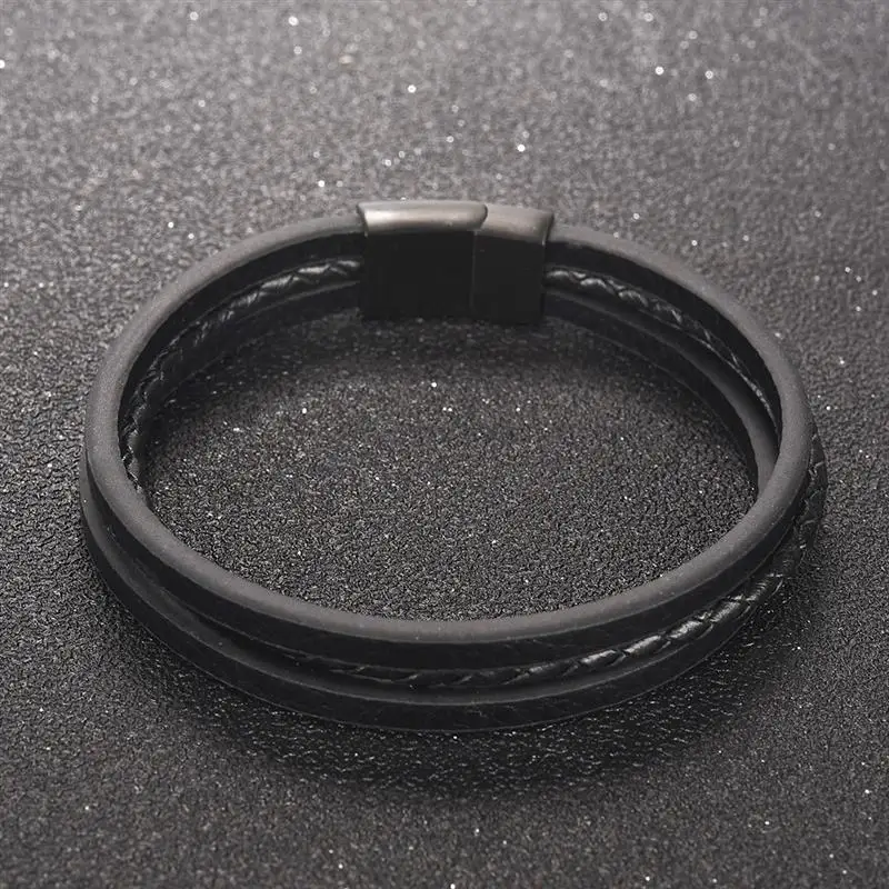 Jiayiqi черный кожаный браслет для мужчин модные плетеные оплетка из нержавеющей стали магнитный браслет со стальными элементами браслет мужские ювелирные изделия