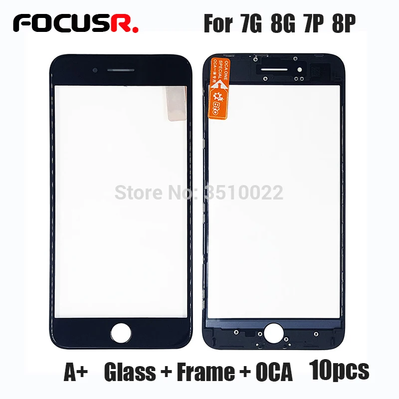 

10PCS FOCUSR. Top A+ Cold press 3 in 1 Front Screen Glass With Frame OCA For iphone 8 7 plus 7Plus 8Plus repair Replacement