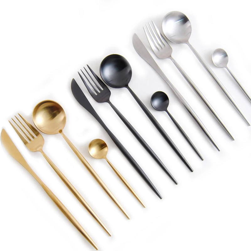 

4 Pcs Tungsten color european Dinnerware set Kitchen Food Tableware Dinner Set 304 Stainless Steel Western Cutlery knife