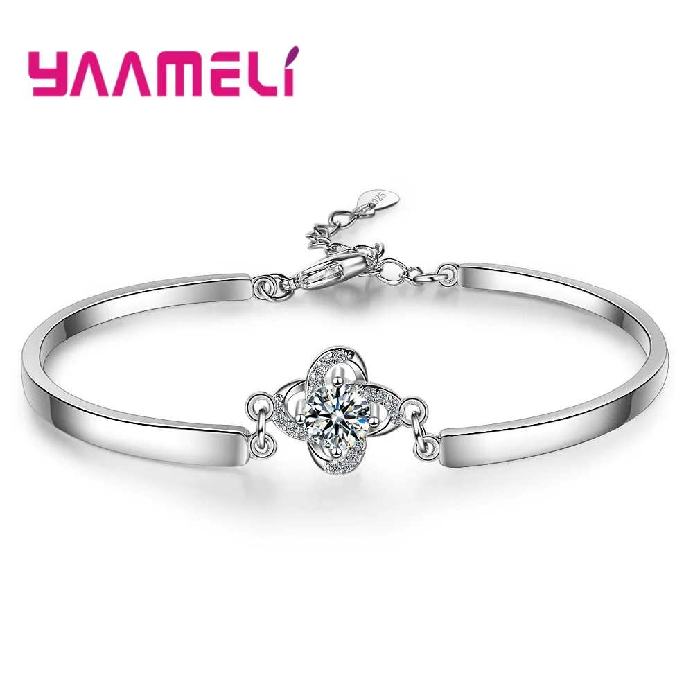 New Arrival Woman Factory Price Novel Design Style Flower Appearance 925 Sterling Silver Bangle Shiny Crystal Jewelry For Girls | Украшения