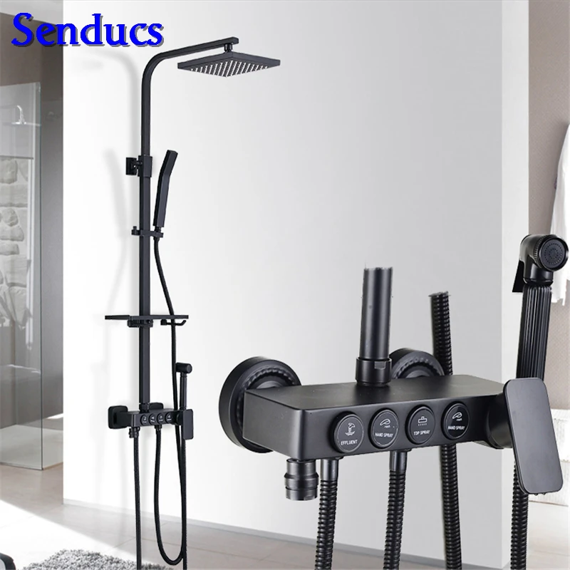 Senducs Black Bronze Shower Set Quality ABS Suqare Top Shower Brass