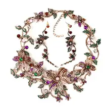 Luxury Multicolor Flowers Jewelry Sets 2016 Women Fashion Long Earrings Crystal Rhinestone Beads Metal Statement Necklace XG1297