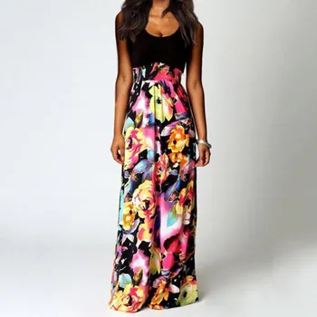 

Summer Bohemian Dress Women Boho Maxi Summer Beach Long Cocktail Party Floral Dress Sheath Sleeveless V-Neck Pencil Dress 2019