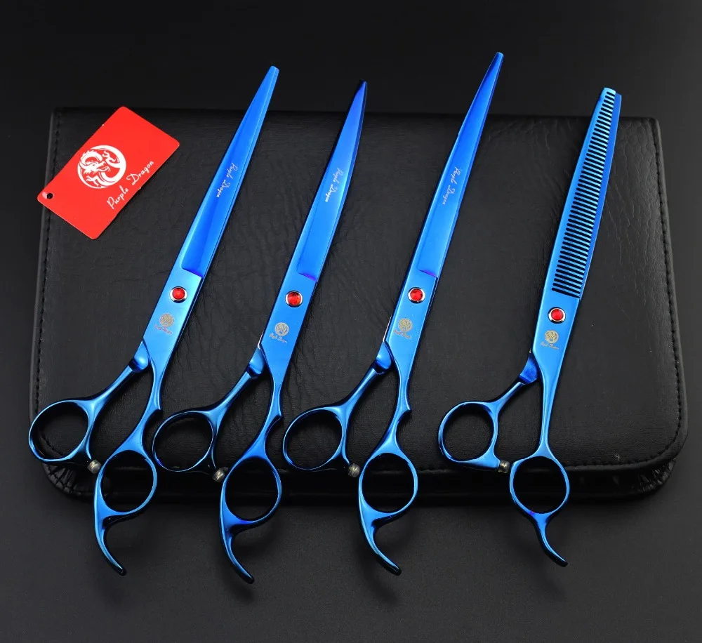 

Purple Dragon 8 Inch Professional Pet Grooming Scissors Set, Cutting +2 curved + Thinning Scissors For Dog Grooming 4PCS