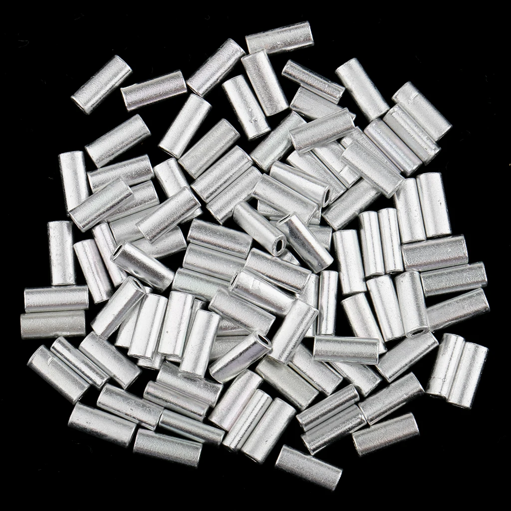 200 Pieces Mini Aluminum Oval Crimp Kit, 10mm Length Single Crimp Sleeve Set Aluminum Tube Fishing Connector, Sizes 1.0mm/1.2mm