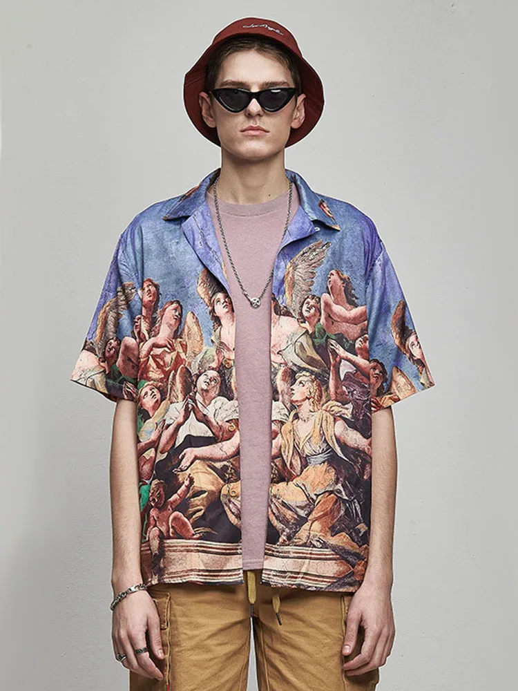 Aolamegs мужские рубашки с принтом, мужские рубашки, тонкие, большие размеры, полиэстер, короткий рукав, модная рубашка в стиле хип-хоп, летняя уличная одежда