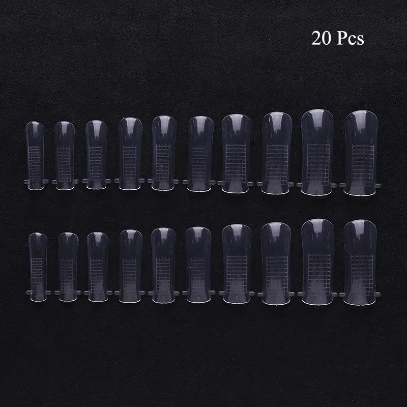 20pcs/Bag Clear Nail Forms Full Cover Quick Building Nail Tips 10 Different Size Nail Forms Finger Extension Builder UV Gel