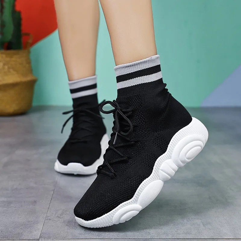 

Sneakers Women High Ankle Knit Upper Breathable Chunky Shoes Women Casual Shoes Fashion Bear Bottom Shoes Woman zapatos mujer