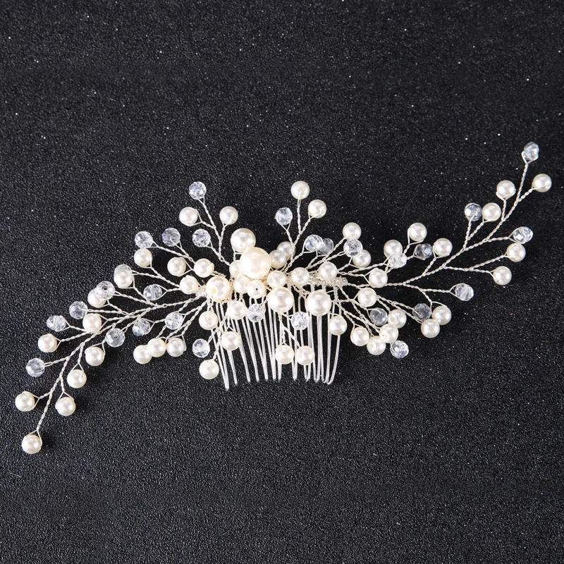 

New Korean Hair White Pearl Crystal Bride Headdress By Hand Wedding Dress Accessories Bridal Hair Jewelry Free Shipping
