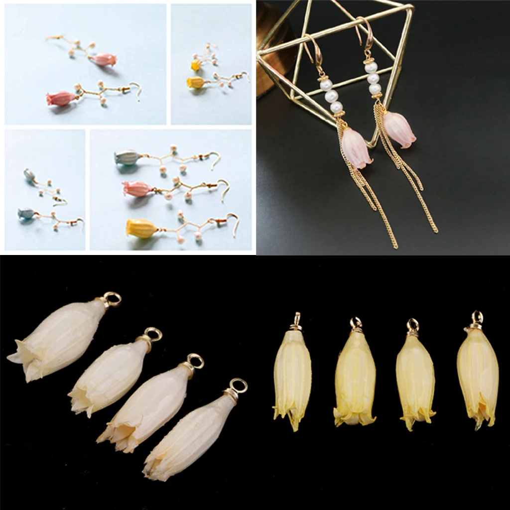 16Pcs Real 3D Convallaria Majalis Flower Charms Epoxy Resin Dried Flower Pendants for Women Girls Earring Accessories Findings