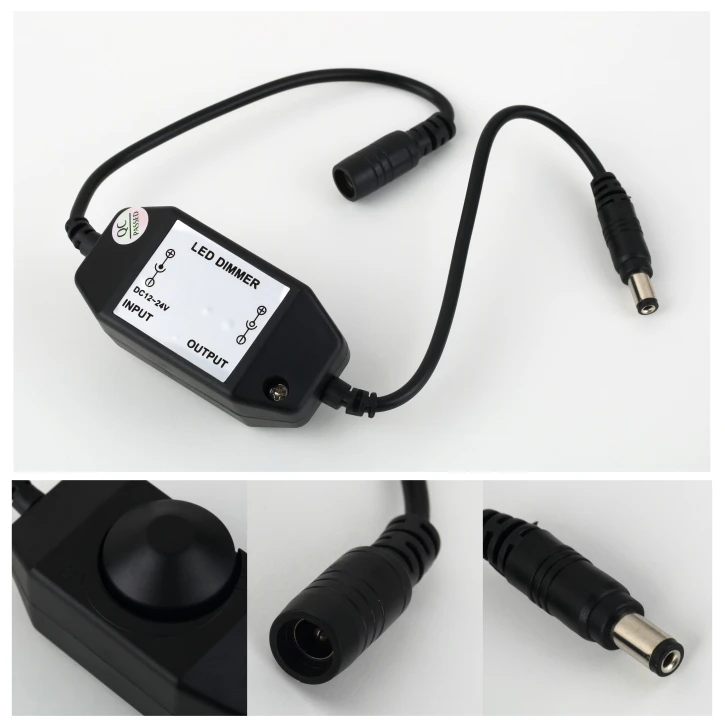 1pc Black Manual Dimmer Brightness to DC Adapters for LED Single Color