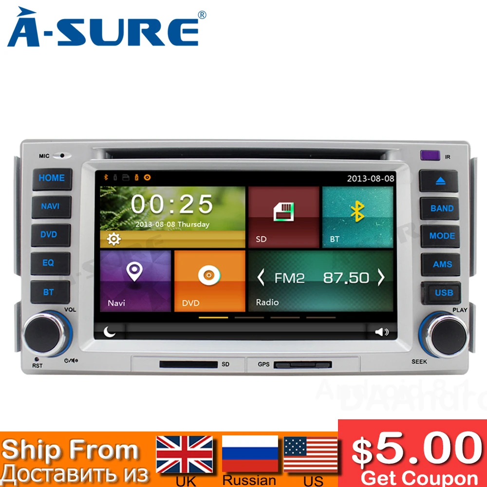 A Sure 6 2 'ƈ Din Авто радио gps dvd плеер стерео навигация для HYUNDAI SANTA FE ELANTRA Wifi DVR RDS