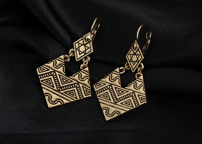 Retro Vintage African Jewelry Ancient Style Gold Color Drop Earrings