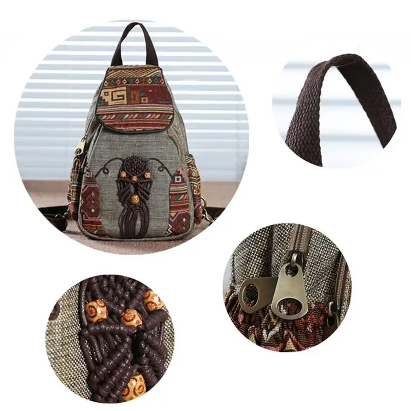 para meninas mini mochila estilo nacional geométrico impresso lona bagpack
