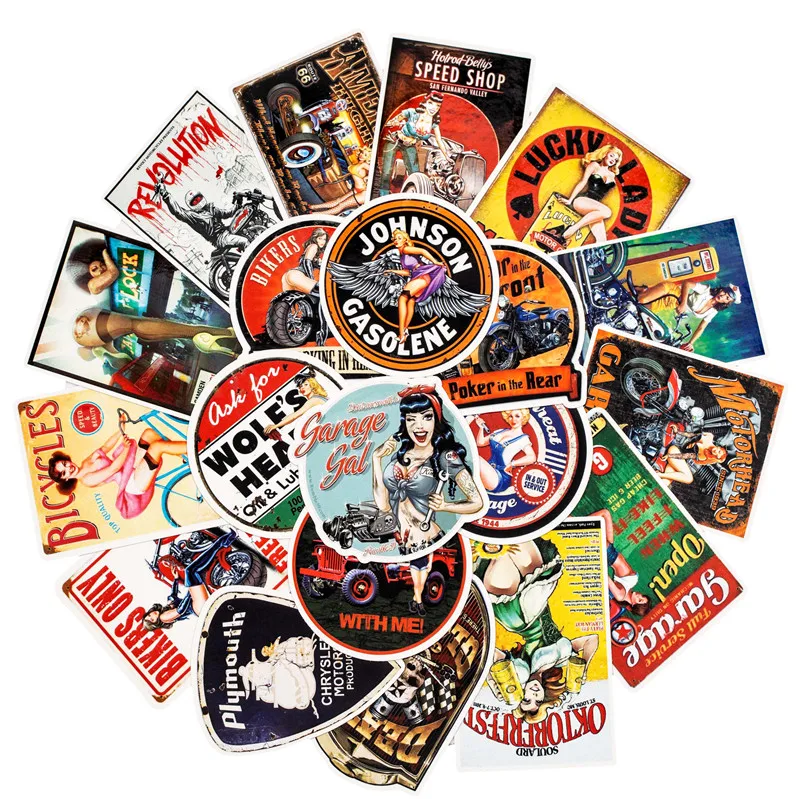 Vintage Motor Girl Stickers Gran Torino Pattern Sticker For Skateboard Guitar Luggage Motorcycle Laptop Sticker (5)