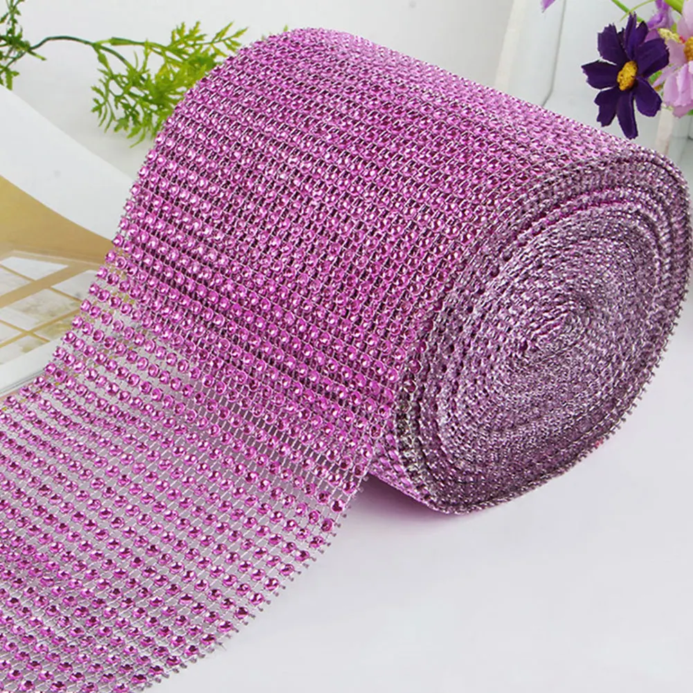 

24-Row 10 Yards Diamond Rhinestone Ribbon Mesh Wrap Wedding Party Floral Decorations 5 Colors to Choose