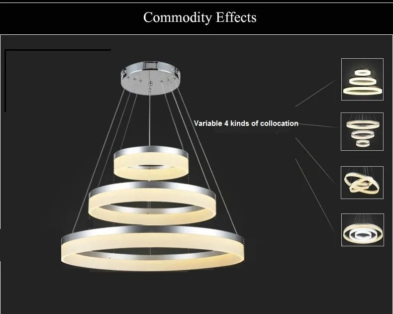 1/2/3 алюминиевое кольцо Акриловый светодиодный потолочный светильник для дома и коммерческих и офисное освещение люстры с регулируемой яркостью освещения AC110-240V