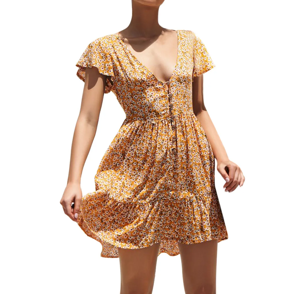 2019 الصيف مثير المرأة بوهو الأزهار حزب الشاطئ قصيرة البسيطة اللباس فستان الشمس vestidos vestido رداء فام sukienki vestidos دي فيستا