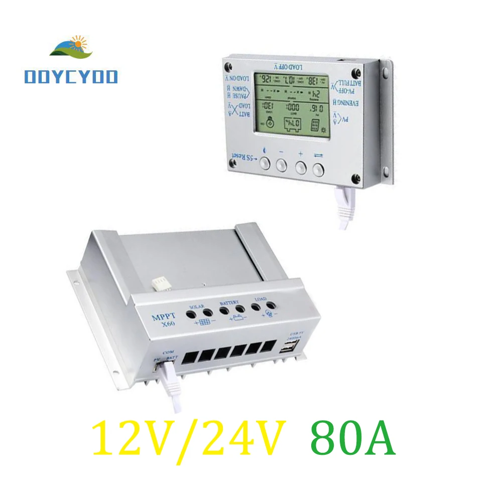 Регулятор солнечной панели OOYCYOO MPPT 80A 12V 24V double USD 2.4A 5V Выход и разрядка с