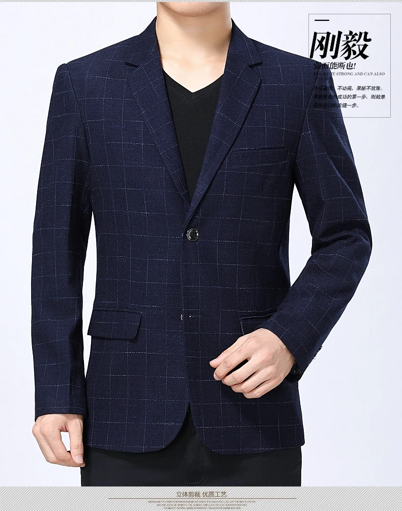 WAEOLSA Elegance Men Blazers Navy Blue Wine Red Suit Jackets Man Plaid Blazer Masculino Slim Fit Suit Coat Male Uniform Office (6)