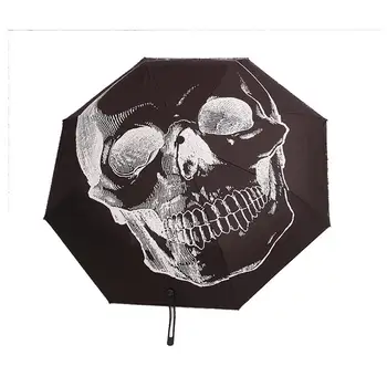 

Skull Halloween Black Umbrella For Women Portable Folding Rainy Umbrellas Wind Resistant Pencil Black Coating Umbrella