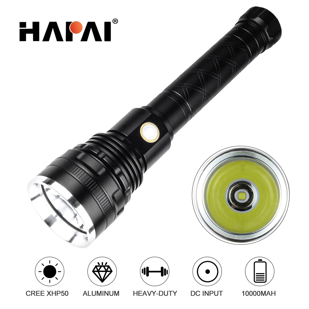 

10000 lumens Super Bright LED Flashlight XHP50 XHP70 Stepless dimming High Power Led torch use 2*26650 battery outdoor lighting