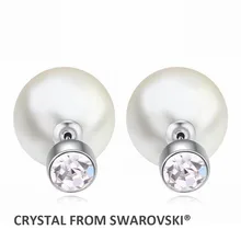 Горячая Распродажа классический жемчуг Двусторонняя серьги родием серьги гвоздики для женщин кристаллами от SWAROVSKI Рождественский подарок