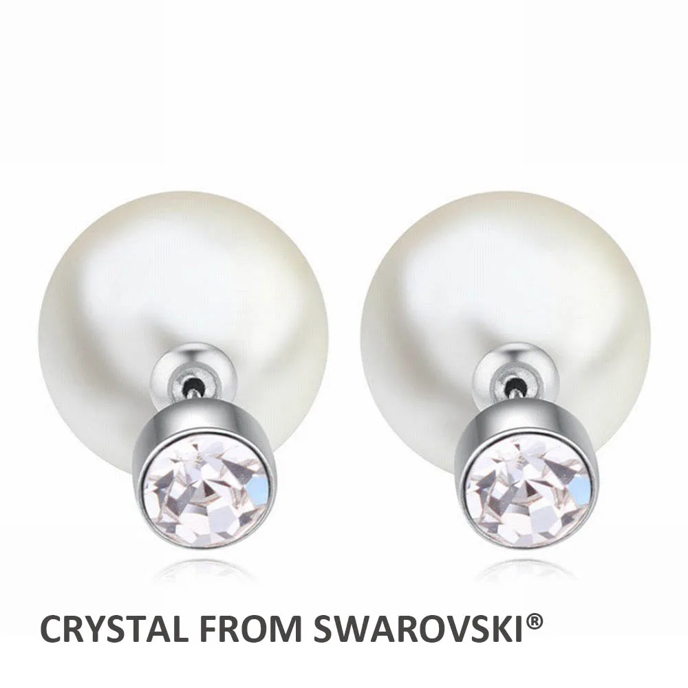 

2019 hot sale Classic Pearl double sided earring Rhodium Plated Stud Earrings for female Crystals from SWAROVSKI Christmas Gift
