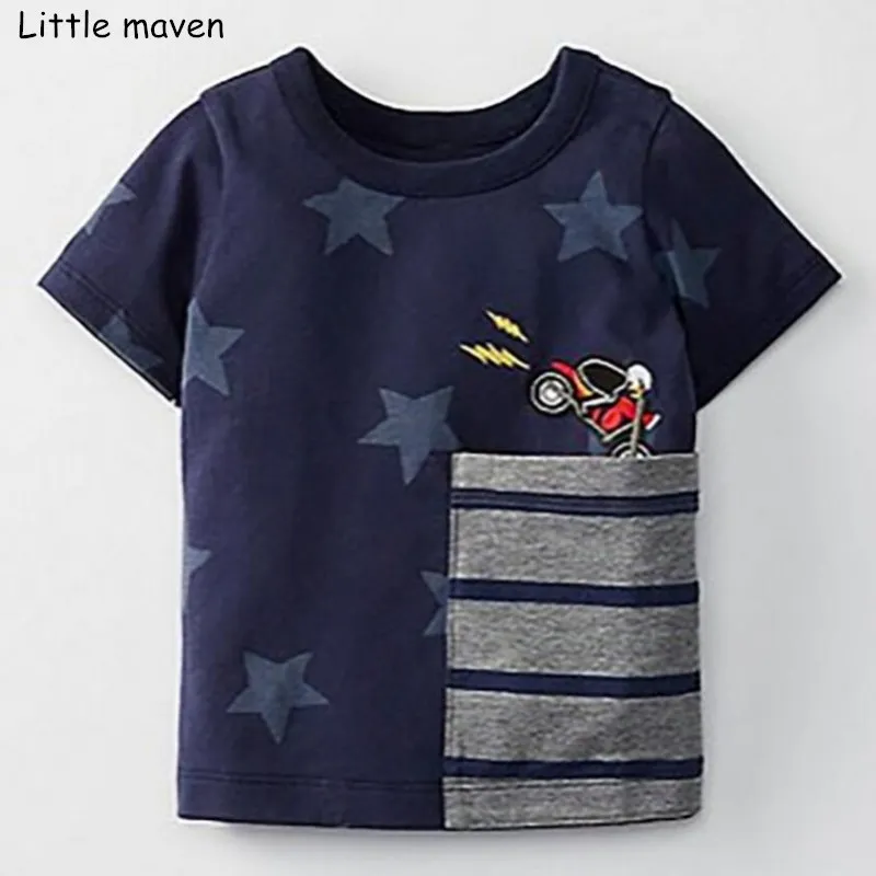 Little maven/детей летняя детская одежда для девочек с коротким рукавом Футболка животных печати хлопок брендовые Топы 50959