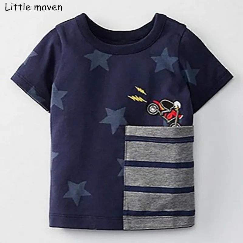 

Little maven children 2018 summer baby boys clothes short sleeve star print t shirt striped pocket cotton brand tee tops 51008