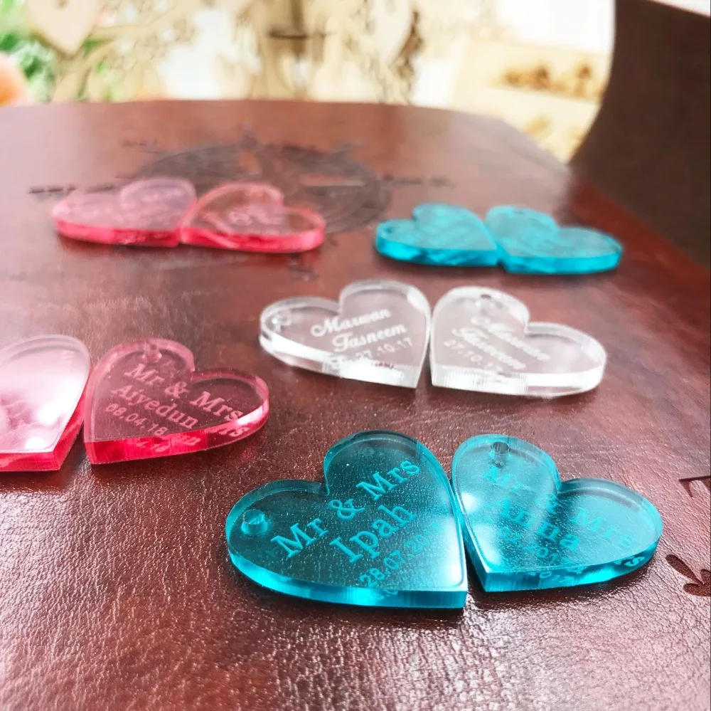 50 PCS Customized Crystal Red Blue Heart Personalized  Love Heart Wedding souvenirs Table Decoration Centerpieces gift favor 2