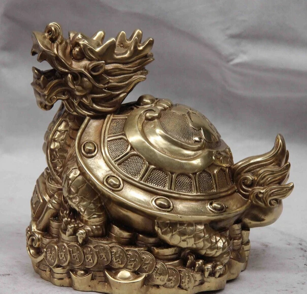 

S1154 China Copper Brass Wealth Money Blessing Dragon turtle Tortoise Cuckold Statue D0318