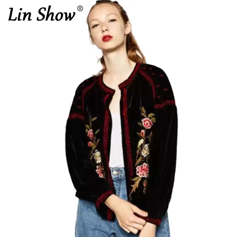 LINSHOW High Quality Velvet Embroidered Jackets For Women