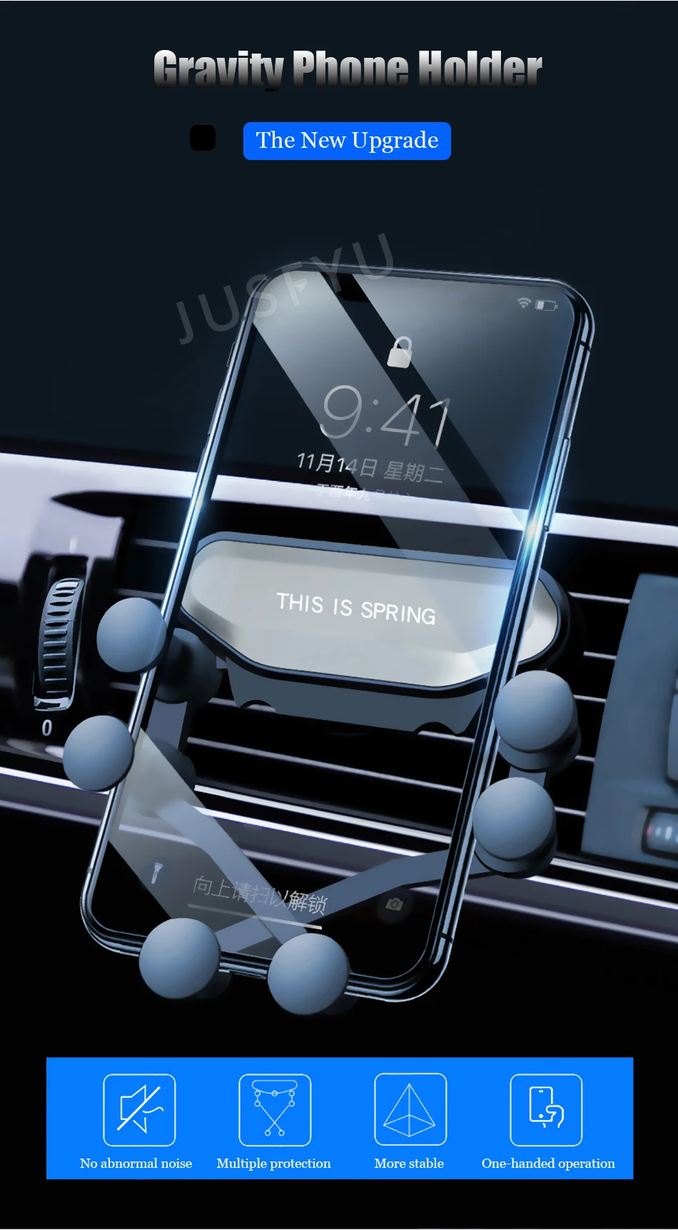 Универсальный автомобильный держатель для телефона для iPhone X XS, samsung, huawei, Поддержка авто-захвата, автомобильный держатель для телефона на вентиляционное отверстие, Гравитационный держатель для мобильного телефона