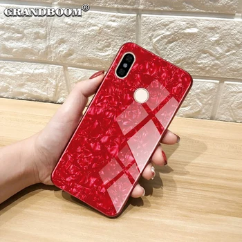 

500pcs Conch Shell Tempered Glass Bling Case For Xiaomi Redmi S2 6A Pro Note 5 Plus Luxury Candy Color TPU Frame Hard Back Cover