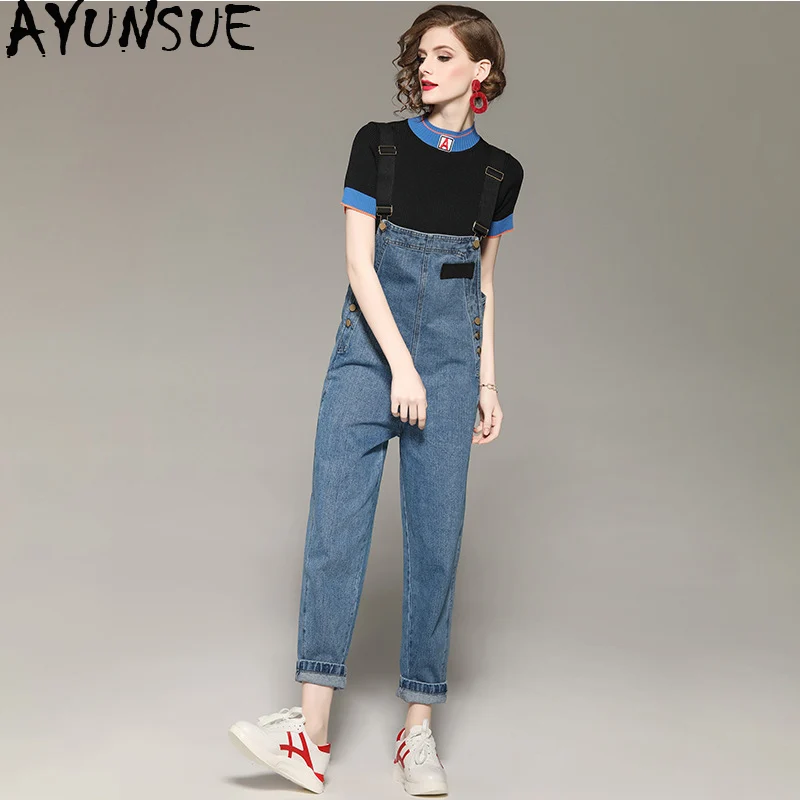 Tweedelige Set Tops en Broek Vrouwen Kleding 2019 Koreaanse Elegante Gebreide Korte Mouw T-Shirt + Strap Jeans Broek 2 delige Set ZT2088 Tweedelige Set Tops en Broek Vrouwen Kleding 2019 Koreaanse Elegante Gebreide Korte Mouw T-Shirt + Strap Jeans Broek 2 delige Set ZT2088
