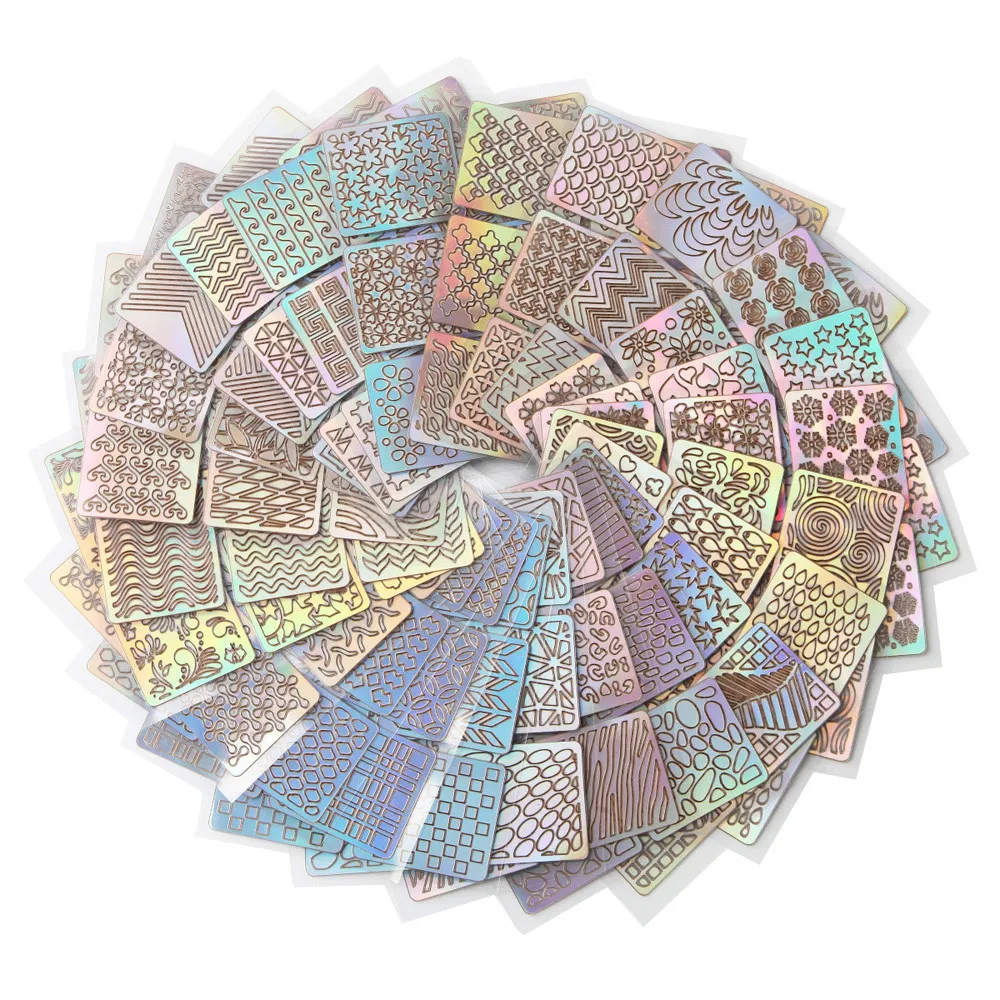 

12 Sheets New Nail Hollow Irregular Grid Stencil Reusable Manicure Stickers Stamping Template Nail Art Tools